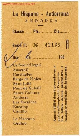 Monnaies locales: (FC-519) VALE 1 VIAJE LA HISPANO-ANDORRANA