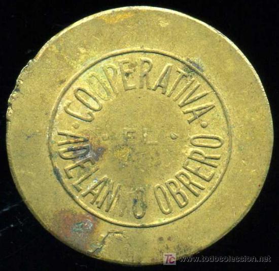 Monedas locales: Ficha de 5 Centimos Cooperativa EL ADELANTO OBRERO - Foto 1