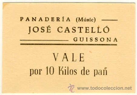 Local Coins: (FC-1357)VALE 10 KG.DE PAN PANADERIA JOSE CASTELLO(MUSIC) DE GUISSONA(LLEIDA)