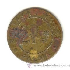 Monedas locales: MUY RARA FICHA BALTASAR MOREY DOS PESETAS PALMA MALLORCA RESELLO 5 P REVERSO. Lote 26441971