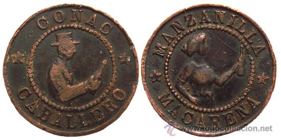 Local Coins: *** BONITA FICHA PUBLICITARIA DE CO&Ntilde;AC CABALLERO Y MANZANILLA MACARENA ***