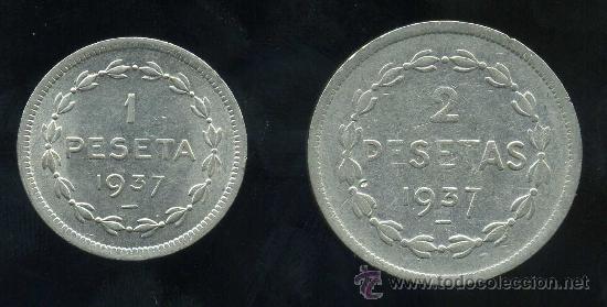 Monedas locales: Serie EUZKADI (1 y 2 Peseta) 1937 - Foto 2