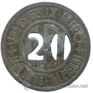 Local Coins: *** ESCASA FICHA DE 15 PTS Vda DE FELIZ MIR&Oacute;, Mdo. BORNE-TEL 215881 REMARCADO PARA 20 PTS ***
