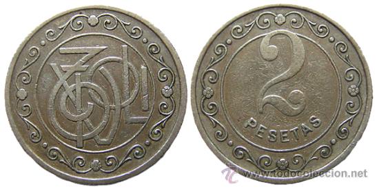 Moedas locais: *** FICHA DE 2 PESETAS, CAFE-RESTAURANTE TIVOLI (BARCELONA). ESCASA ***