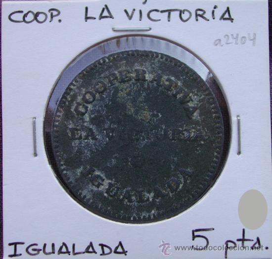 Local Coins: Cooperativa La Victoria- Igualada - 5 pesetas