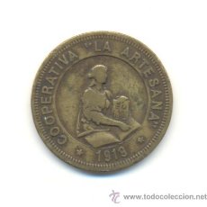 Monedas locales: COOPERATIVA LA ARTESANA. 10 CÉNTIMOS. SAN MARTÍN DE PROVENSALS. BARCELONA. 1919