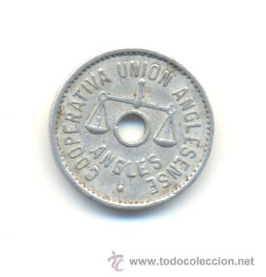 Monedas locales: FICHA COOPERATIVA UNI&Oacute;N ANGLESENSE, ANGL&Eacute;S. 1 PESETA - Foto 1
