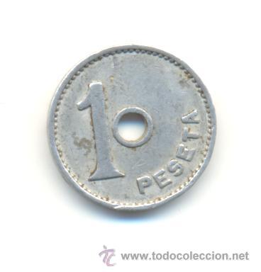 Monedas locales: FICHA COOPERATIVA UNI&Oacute;N ANGLESENSE, ANGL&Eacute;S. 1 PESETA - Foto 2