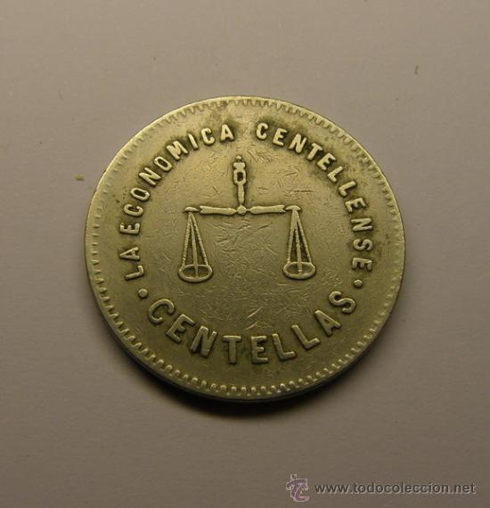 Monedas locales: Moneda ficha La La Econ&oacute;mic Centellense. Centelles. 1 pta.. - Foto 1