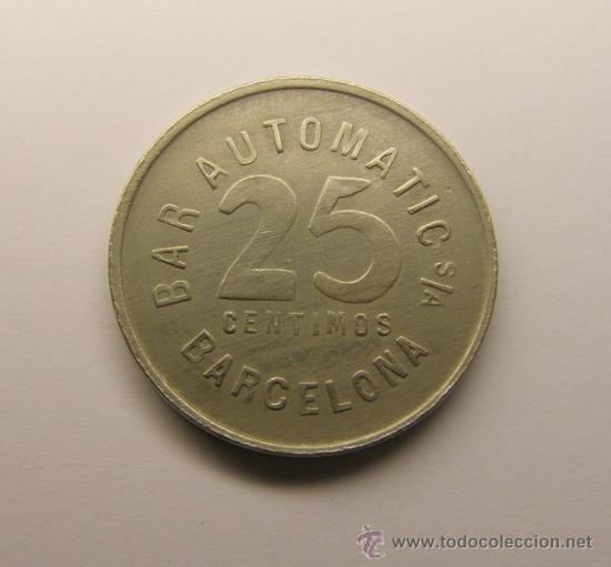 Monedas locales: Moneda ficha Bar Automatic. Barcelona. 25cts. - Foto 2