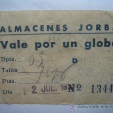 Monedas locales: PRECIOSO VALE POR UN .... GLOBO - ALMACENES JORBA BARCELONA 1957. Lote 37355453