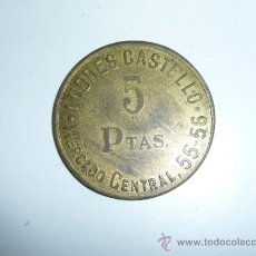 Monedas locales: ANTIGUA FICHA O MONEDA DE ANDRES CASTELLO, 5 PTS, BARCELONA. Lote 37365062