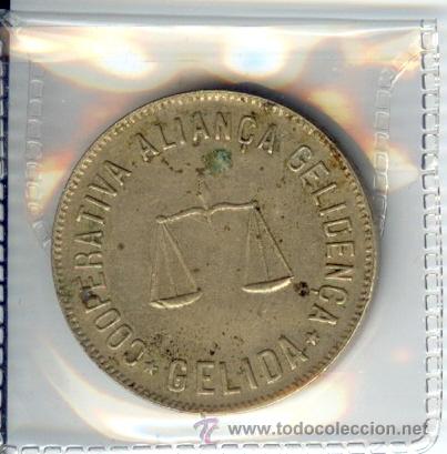 Monnaies locales: Ficha local Gelida - 5 pessetes Cooperativa Alian&ccedil;a Gelidenca