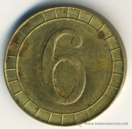 Monnaies locales: Ficha seguramente de Ruffler & Walker. 6 peniques. Lat&oacute;n