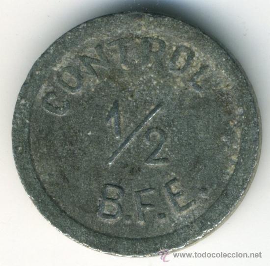 Monedas locales: Ficha a identificar. CONTROL 1/2 B.F.E. Marca registrada - Foto 1