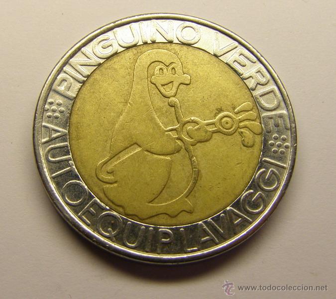 Monedas locales: Ficha token. Autoequip, Pinguino verde. - Foto 2