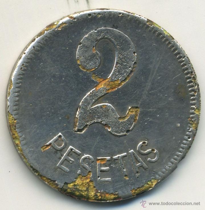 Monedas locales: ficha, token. 2 pesetas.  deteriorada - Foto 1