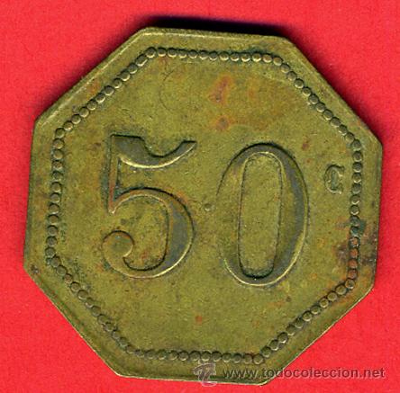Monedas locales: FICHA CASINO ??? VALOR 50 CENTIMOS, ANTIGUA , ORIGINAL, E - Foto 2