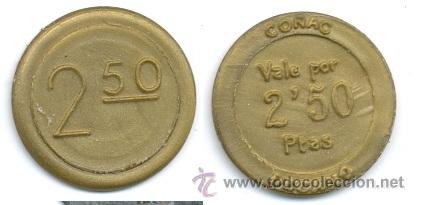 Monedas locales: FICHA TOKEN PLASTICO 2,50 PTS CO&Ntilde;AC DECANO - Foto 1