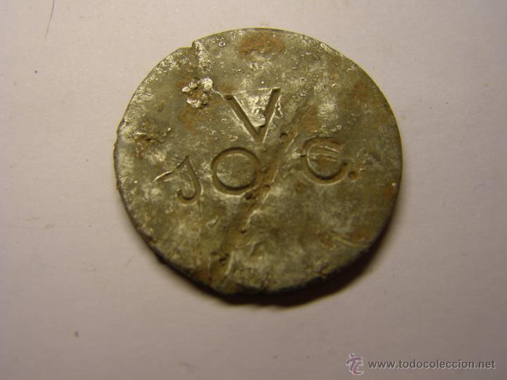 Moedas locais: Ficha dineraria comercial, 10 c&eacute;ntimos, principios siglo XX.