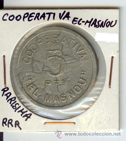 Monete locali: Ficha Cooperativa El Masnou Guerra Civil - 5 pesetas