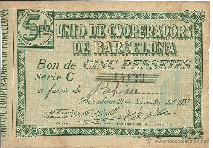 Moedas locais: (FC-181)VALE 5 PTS.UNIO DE COOPERADORS DE BARCELONA-GUERRA CIVIL