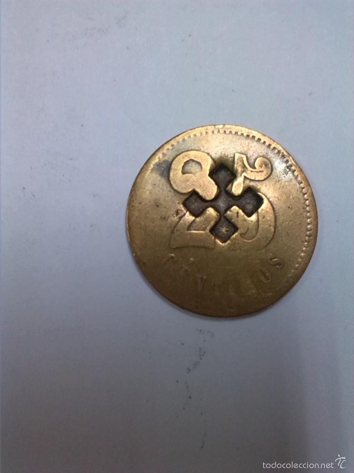 Monedas locales: Ficha de casino de 25 centimos con resello - Foto 1
