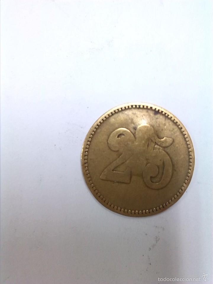 Monedas locales: Ficha de casino de 25 centimos con resello - Foto 2