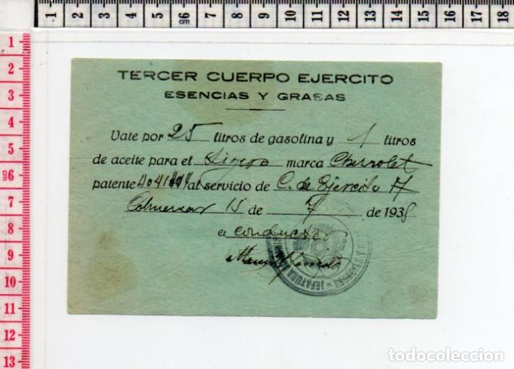 Monete locali: 23.91 VALE GUERRA CIVIL, ESENCIAS Y GRASAS, TERCER CUERPO, 1938, COLMENAR 15, MADRID, SELLO ORIGINAL