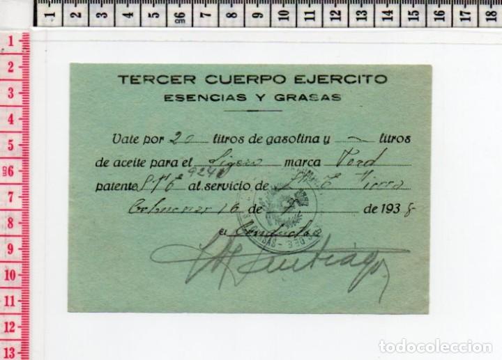 Monete locali: 23.93 VALE GUERRA CIVIL, ESENCIAS Y GRASAS, TERCER CUERPO, 1938, COLMENAR 16, MADRID, SELLO ORIGINAL