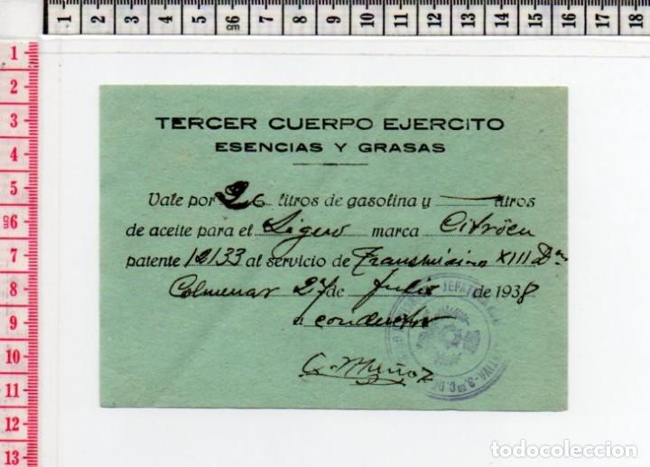 Monete locali: 23.95 VALE GUERRA CIVIL, ESENCIAS Y GRASAS, TERCER CUERPO, 1938, COLMENAR 27, MADRID, SELLO ORIGINAL