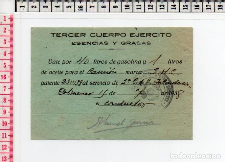 Monete locali: 23.96 VALE GUERRA CIVIL, ESENCIAS Y GRASAS, TERCER CUERPO, 1938, COLMENAR 15, MADRID, SELLO ORIGINAL