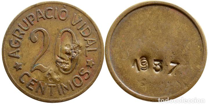 Monedas locales: FICHA 20 CENTIMOS 1937 AGRUPACIO VIDAL - Foto 1