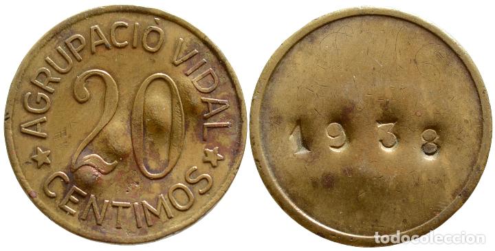 Monedas locales: FICHA 20 CENTIMOS 1938 AGRUPACIO VIDAL - Foto 1