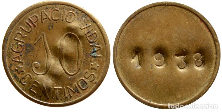 Monedas locales: FICHA 10 CENTIMOS 1938 AGRUPACIO VIDAL - Foto 1