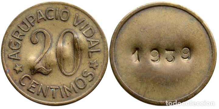 Monedas locales: FICHA 20 CENTIMOS 1939 AGRUPACIO VIDAL - Foto 1
