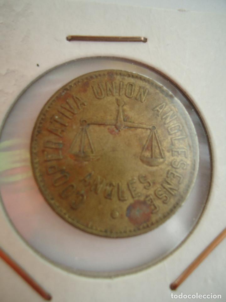 Moedas locais: MONEDA COOPERATIVA UNION ANGLESENSE. VALOR 5 PESETAS