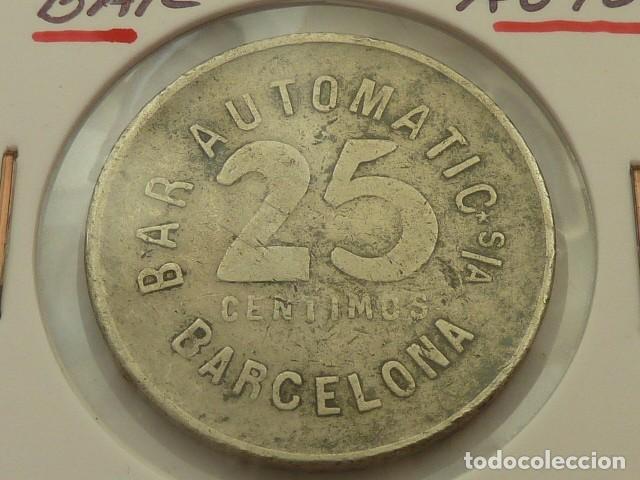Monedas locales: Ficha antigua del Bar Automatic S/A de Barcelona de 25 centimos - Foto 1