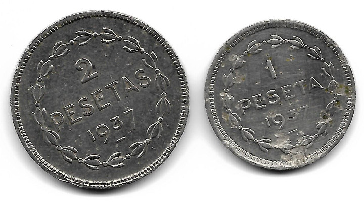Monedas locales: 1 y 2 Ptas Gobierno de Euzkadi - Foto 2