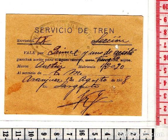 Monete locali: 51 VALE GUERRA CIVIL, ESENCIAS Y GRASAS, ARANJUEZ, SELLO ORIGINAL 13-08-1938, MILITAR