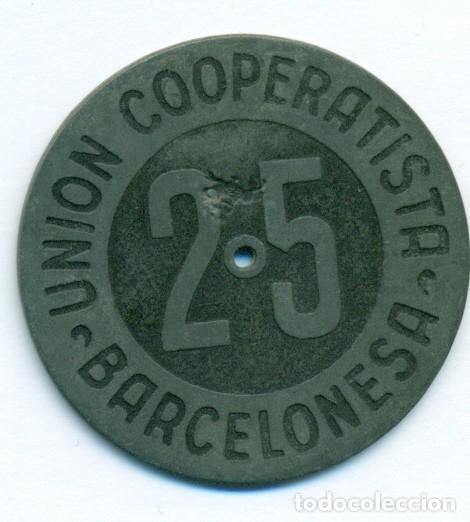 Monete locali: 25 PTA. UNION COOPERATIVISTA BARCELONESA ZINC RESELLO JINETE A CALBALLO L-953