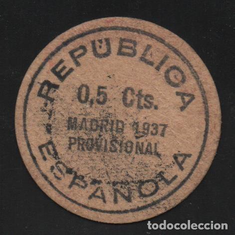 Monedas locales: MADRID,REPUBLICA ESPAÑOLA, O,5 CTS. PROVISIONAL, AÑO 1937, VER FOTOS - Foto 1 - 131093564