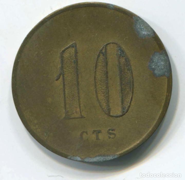 Monedas locales: Ficha de 10 c&eacute;ntimos en lat&oacute;n. A identificar. - Foto 1