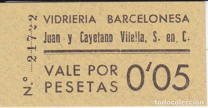 Monedas locales: VALE DE 5 CENTIMOS DE VIDRIERIA BARCELONESA  SIN CIRCULAR - Foto 1