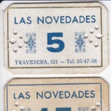 Monedas locales: COLECCION COMPLETA 3 VALES TEJIDOS LAS NOVEDADES DE BARCELONA VALORES 5 -15 -100 PTAS. Lote 165652114