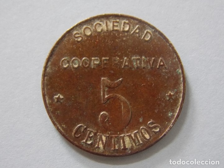 Monedas locales: ESCASA MONEDA , FICHA DE 5 CTS - COOPERATIVA LA PREVISION DE BALAGUER , LLEIDA - A&Ntilde;OS 20 - .. A1556