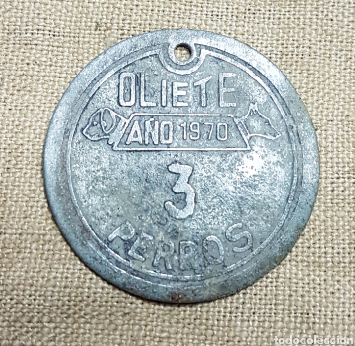 Monedas locales: Matr&iacute;cula perro Oliete numero 3 1970 - Foto 1