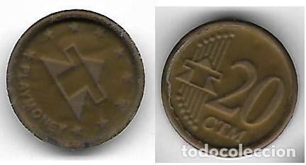 Monedas locales: FICHA PLASTICO **PLAYMONEY 20 CTS.**- - Foto 1