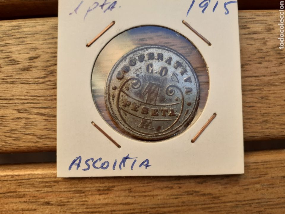 Monedas locales: Ficha de cooperativa de azkoitia 1pta 1915