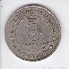 Monedas locales: FICHA DE S.M. MARTIN DE PROVENSALS DE LA COOPERATIVA PAZ Y JUSTICIA DE 5 PESETAS AÑO 1920 (MONEDA). Lote 224442801
